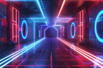 Red and blue technology neon spotlight background, red and blue light background concept illustration