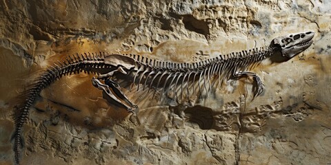 Naklejka premium Ancient Dinosaur Fossil in Cave