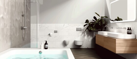 Minimalist bathroom with white tiles