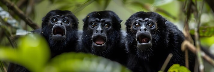 social behaviors and communication methods of howler monkeys in the forest, including their distinctive vocalizations