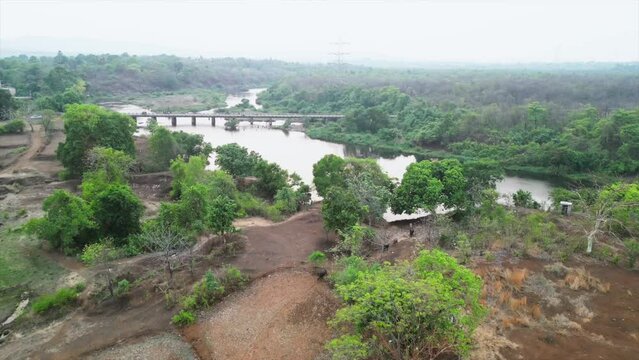 Ambeshiv kh  Badlapur, Maharashtra barvi river drone shot sunny day bridge