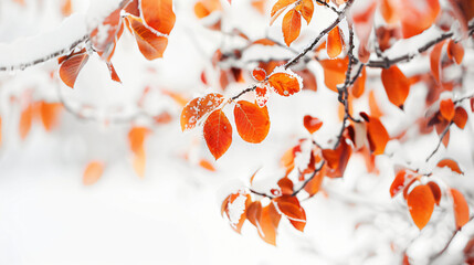 Beautiful branch with orange and red leaves in late au