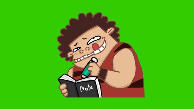 Animated Caveman Writing Book - Green Screen