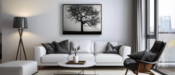 Simple black and white wall art in a modern living room