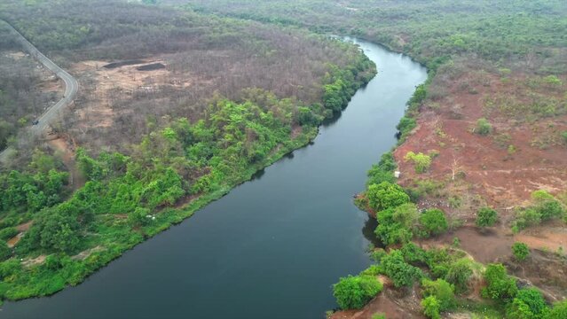 Badlapur, Maharashtra barvi river drone shot sunny day