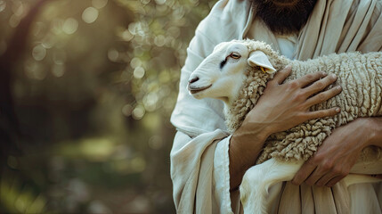 Jesus recovered the lost sheep carrying it in his arm