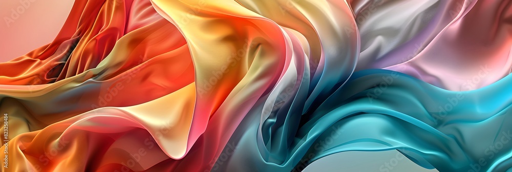 Poster a flowing, three-dimensional abstract background with layers of colored silk, creating an elegant an