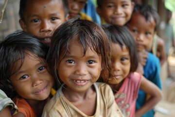 Unidentified Burmese kids in a village in Myanmar. 68 per cent of Myanma people belong to Bamar ethnic group
