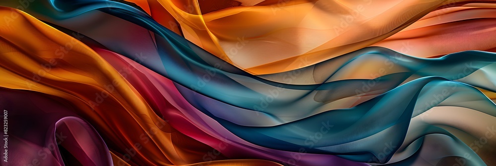 Poster a flowing, three-dimensional abstract background with layers of colored silk, creating an elegant an