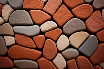 Fototapeta premium Rustic Terracotta stones design. Wall red pile. Generate Ai