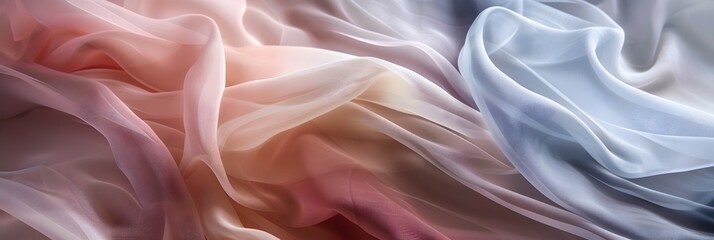 Obraz premium A surreal digital painting of three layers of flowing fabrics in different colors, each layer creating soft waves and folds that interplay with the light, evoking an ethereal atmosphere 