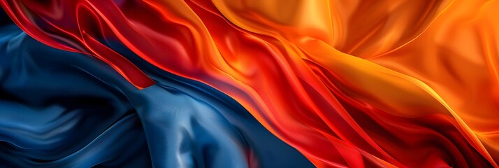 abstract 3d art of a flowing fabric in red, orange and blue colors
