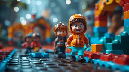 3D realistic cartoon children climbing a jungle gym and laughing together, capturing the fun and energy of playground activities