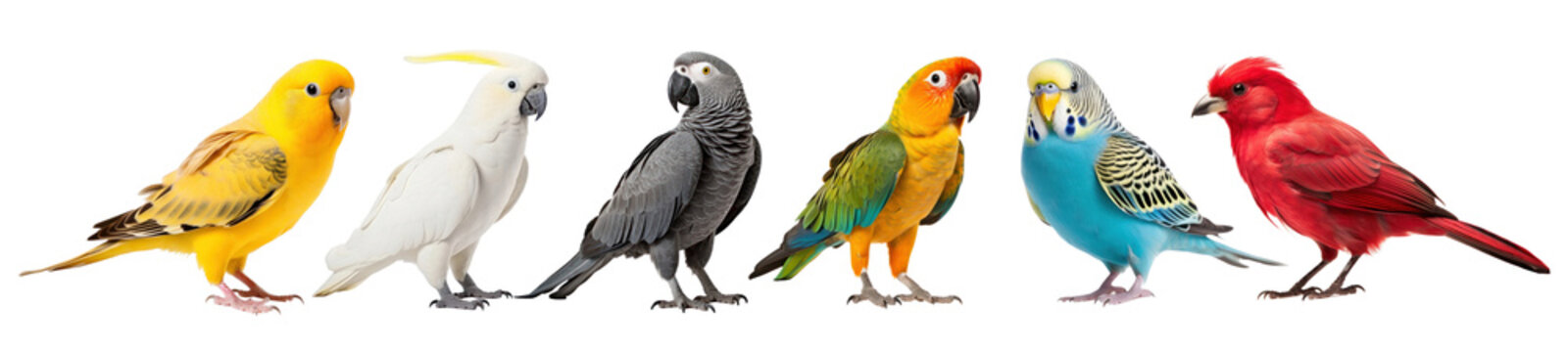 Parrots isolated png element set on transparent background