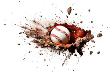 The Lonely Baseball: A Tale of Resilience in the Dirt on a White or Clear Surface PNG Transparent Background.