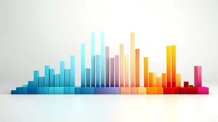 Colorful 3D bar graph representing data. Bright colors include blue, green, purple, pink, red, orange, and yellow. The graph is on a white background.