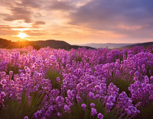Lavender Field at Sunset: Tranquil Beauty of Nature's
