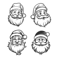 Detailed Black and White Santa Claus Illustration. Minimal icon design collection isolated on white background. Vector illustration. AI Generated.