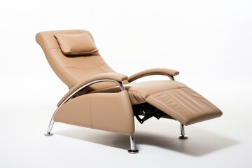 Sleek and stylish beige leather recliner with a contemporary design isolated on a white background