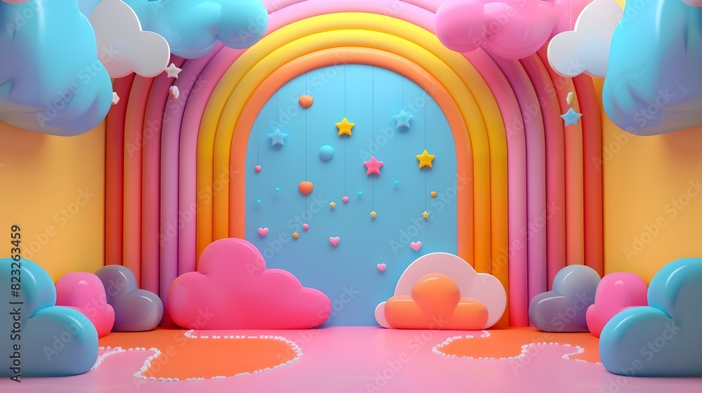 Poster vibrant colorful backdrop with playful patterns for children s products and toys empty scene for pro
