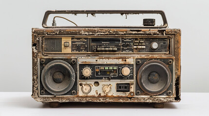 Old Radio electronics boombox stereo isolated on white background