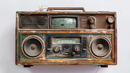 Old Radio electronics boombox stereo isolated on white background