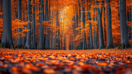 Autumn forest with vibrant foliage. 