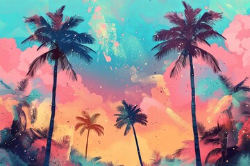 Abstract summer landscape with sea and palm trees