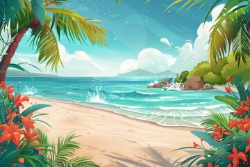 Summer scenery with sea and palm trees