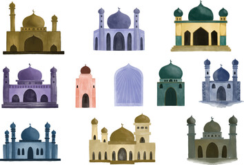 illustration of mosque in watercolor