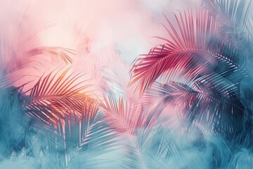 Abstract palm tree leaves in watercolour style in pastel colours