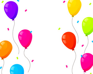 Glossy Happy Birthday Balloons. Festive decorations floating, soaring. Helium ballons decor on strings.