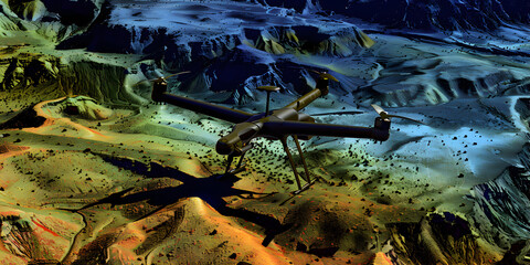  Aerial Surveying: High-Tech Drone Mapping Rugged Terrain for Geospatial Data, Advanced Geospatial Technology: Drone Conducting Terrain Mapping for Data Collection