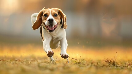 A beagle running in the field