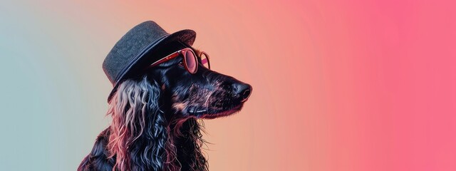 A cool dog wearing a hat and sunglasses