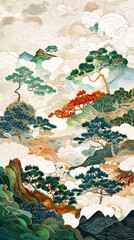 Chinese style poetic clouds, mist, rivers and mountains, beautiful scenery, landscapes, solar terms illustrations