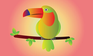 Cute Cartoonist Toucan bird sitting on the branch with pink theme. Editable vector EPS available