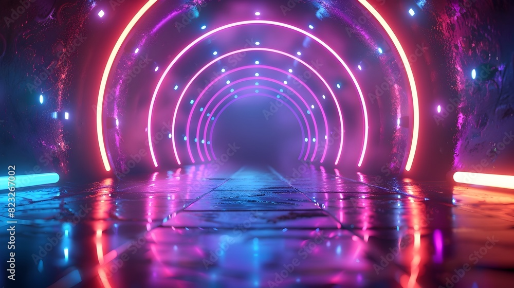Poster vibrant neon festival backdrop with colorful lights and dynamic patterns for displaying products