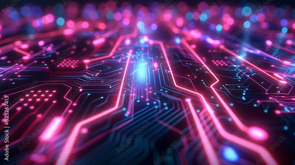 Poster futuristic neon circuit background with sleek glowing lines for tech gadget displays and product con