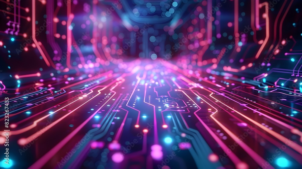 Poster futuristic neon circuit background for innovative tech gadget display and concept showcasing