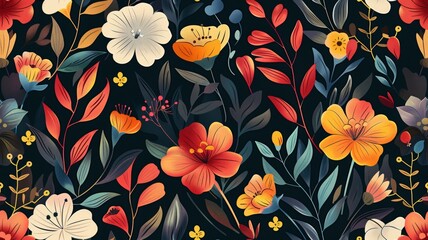 Delicate floral pattern with varied blossoms on navy