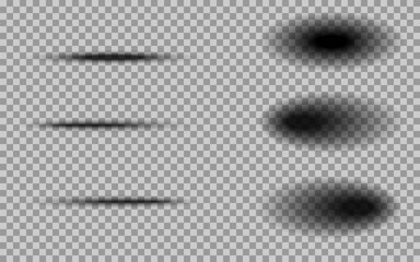 Set of realistic round shadows. vector realistic oval, round shadow isolated. Collection of round shadows on png background. Vector illustration.