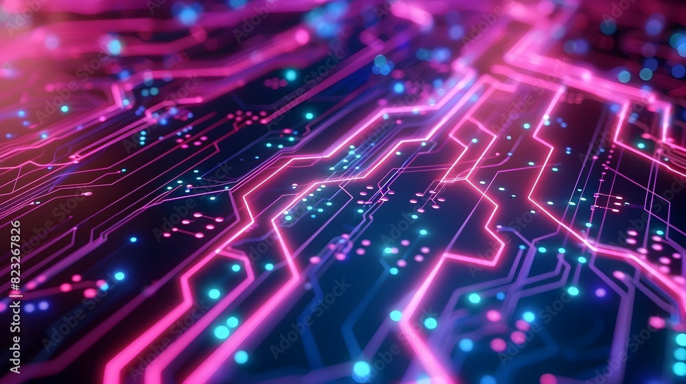 Poster futuristic neon circuit board background with glowing lines and sleek design for tech products