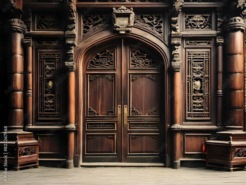 Wall mural old wooden door. door, entrance, architecture, old, wooden, wood,Ai generated 