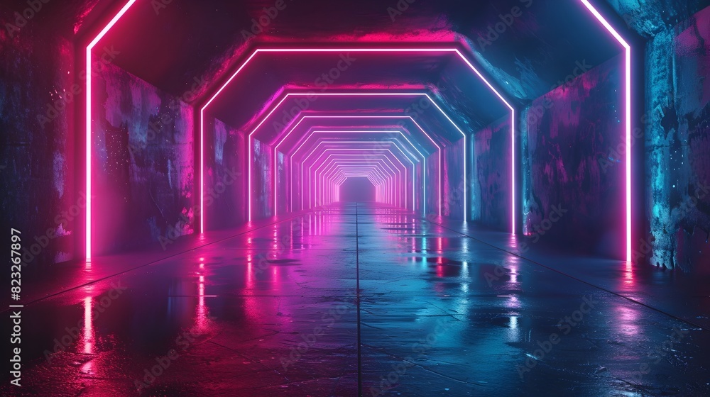 Poster neon tunnel with glowing lines and mysterious design perfect for tech gadget displays and product co