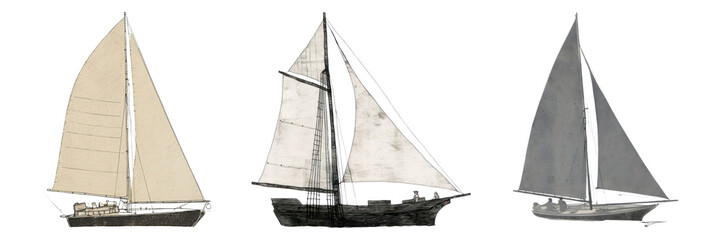 Silkscreen sailboat png element set on transparent background