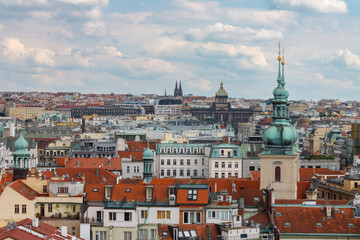 Aerial view of the rooftops of the historical buildings in Prague, Czech Republic