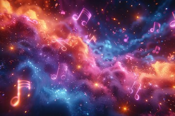 Obraz premium Splashing of colored ink and musical symbols