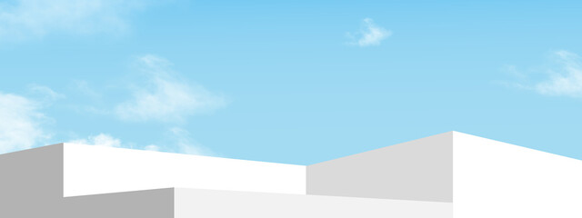 Sky Blue,Cloud on Podium Background,3d Platform Display Step Geometric Shape,Vector vertical banner...