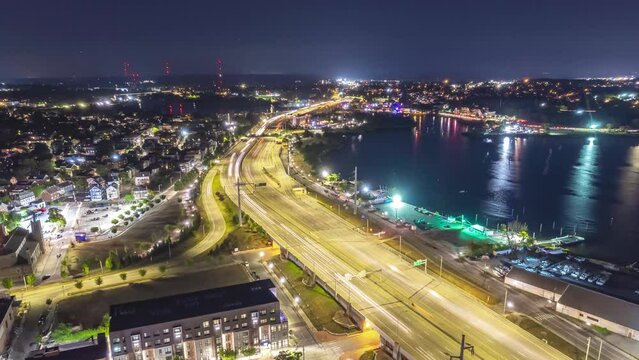 Nighttime time-lapse showcases the vibrant cityscape of Downtown Providence, Rhode Island.